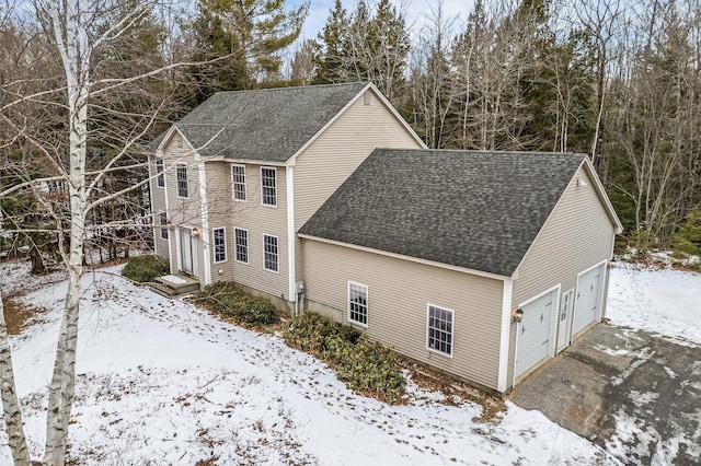 view of snow covered property