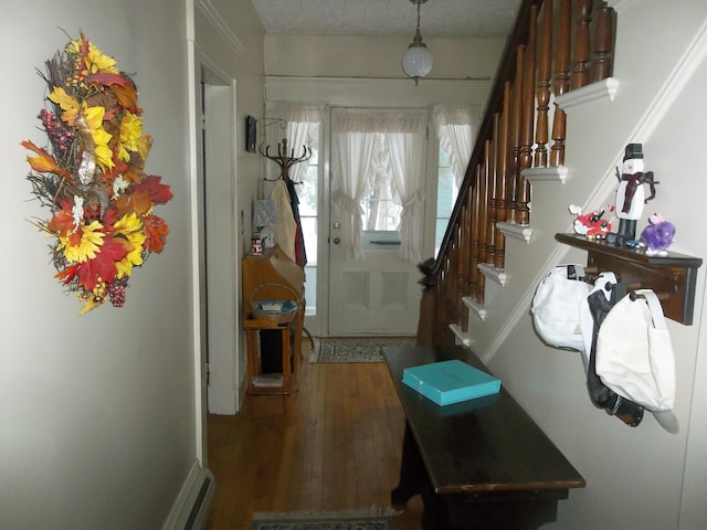 entrance foyer featuring stairway and wood finished floors