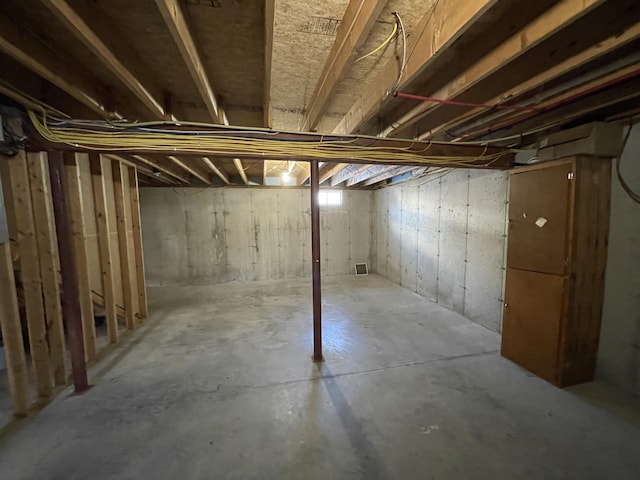 view of unfinished basement