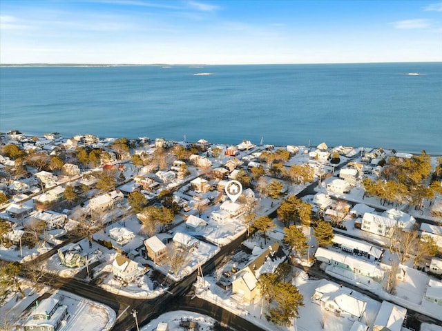 aerial view with a water view and a residential view