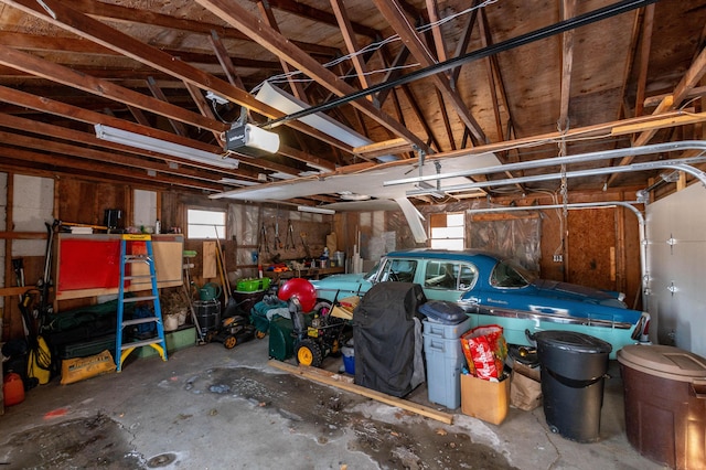 garage with a garage door opener