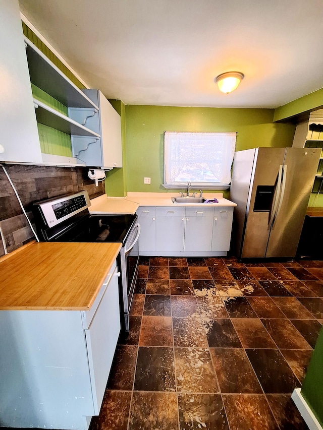 kitchen featuring white cabinetry, appliances with stainless steel finishes, sink, and backsplash