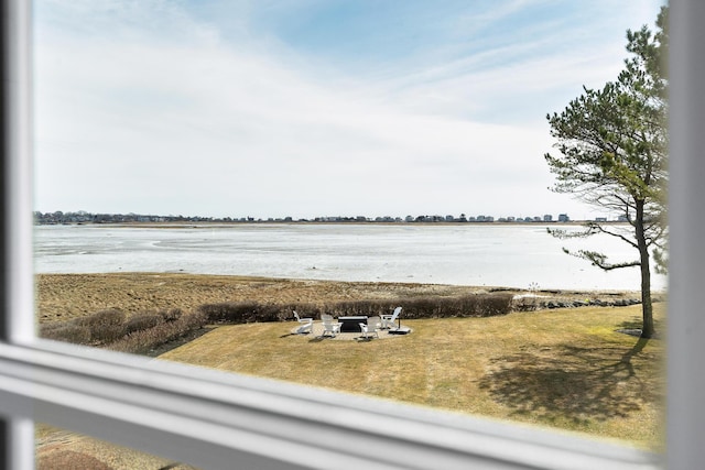 water view with a fire pit