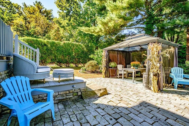 view of patio featuring a gazebo