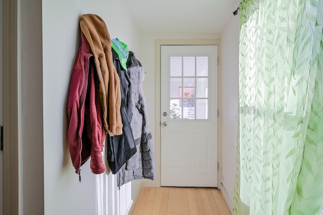 entryway with light hardwood / wood-style flooring