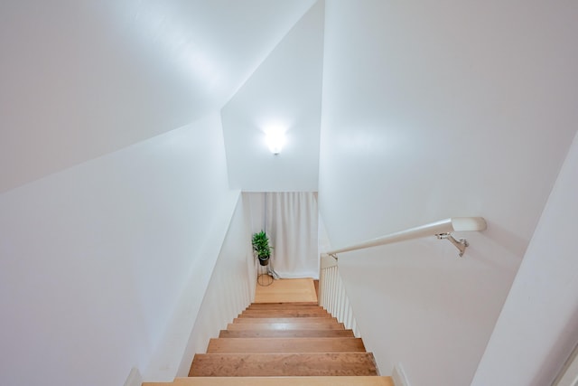 staircase with hardwood / wood-style floors