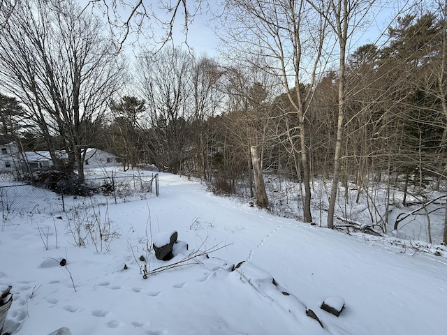 view of yard layered in snow