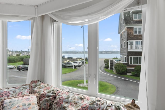 bedroom with a water view