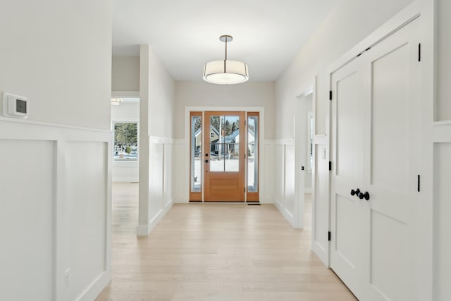 foyer entrance with light wood-type flooring and a wealth of natural light