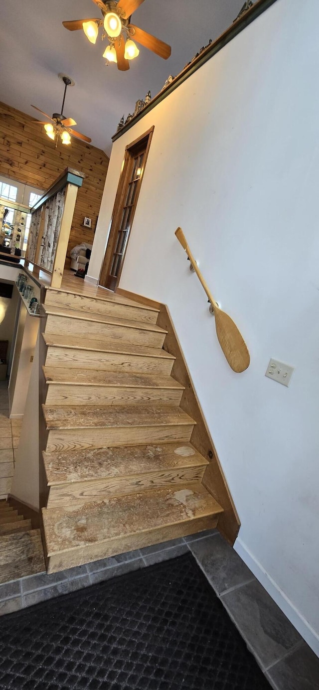 stairs with wooden walls