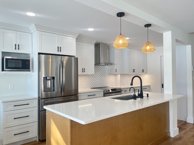 kitchen with white cabinetry, sink, wall chimney exhaust hood, and appliances with stainless steel finishes