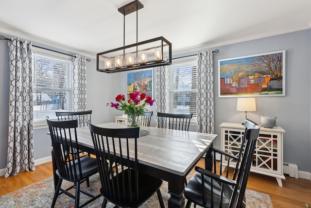 dining area featuring crown molding and wood-type flooring