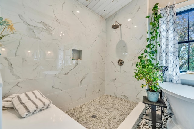 54 Webhannet Dr, Wells, ME 04090 - bathroom with tiled shower and a freestanding bath