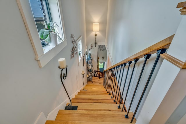 54 Webhannet Dr, Wells, ME 04090 - stairs with a high ceiling and wood finished floors