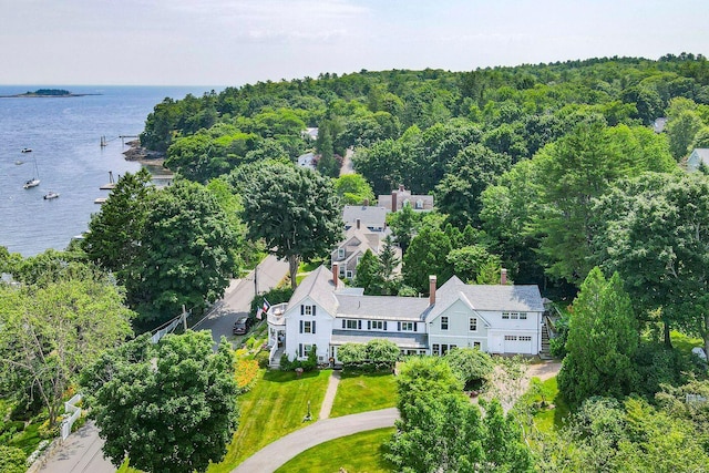 bird's eye view featuring a water view