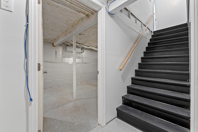 stairs with speckled floor