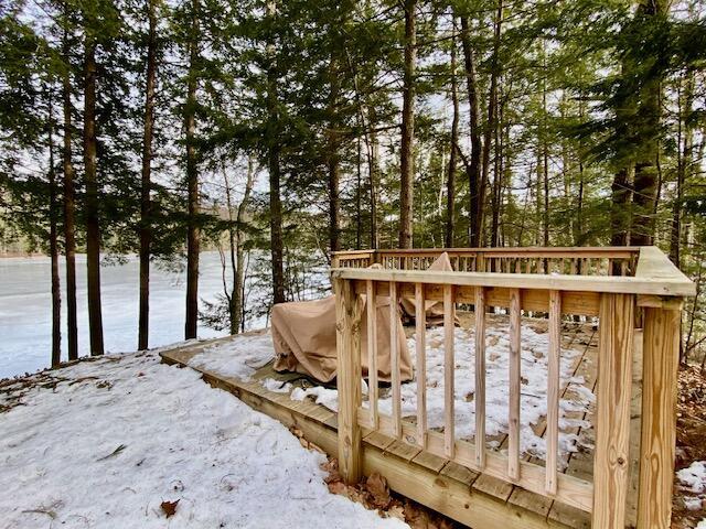 view of snow covered deck