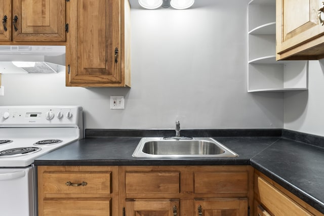 kitchen with white range with electric cooktop and sink