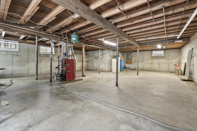 basement featuring gas water heater