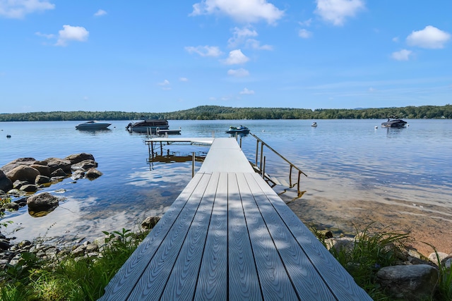 view of dock with a water view