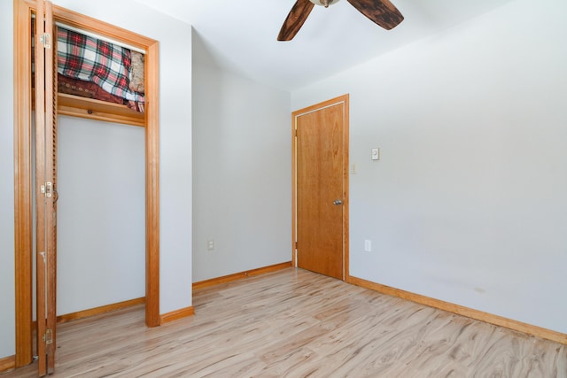 interior space featuring ceiling fan and light wood-type flooring