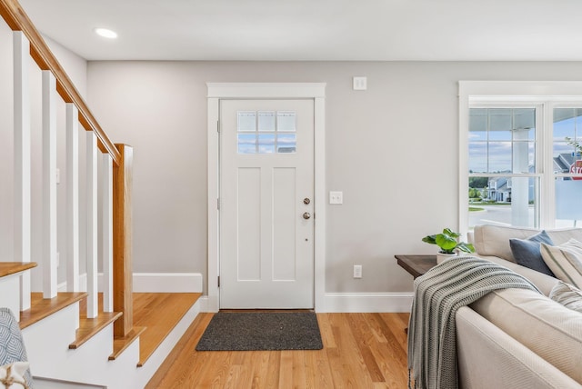 foyer entrance featuring light wood-type flooring