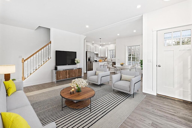 living room with light wood-type flooring