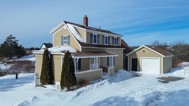 front facade with an outbuilding and a garage