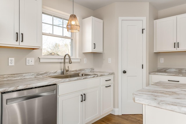 LOT9 Westhaven Ln, Wells, ME 04090 - kitchen with dishwasher, a sink, white cabinetry, light countertops, and light wood-style flooring