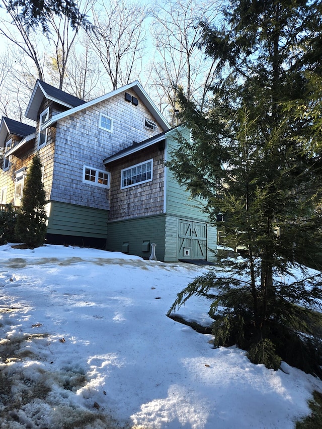 view of snow covered exterior