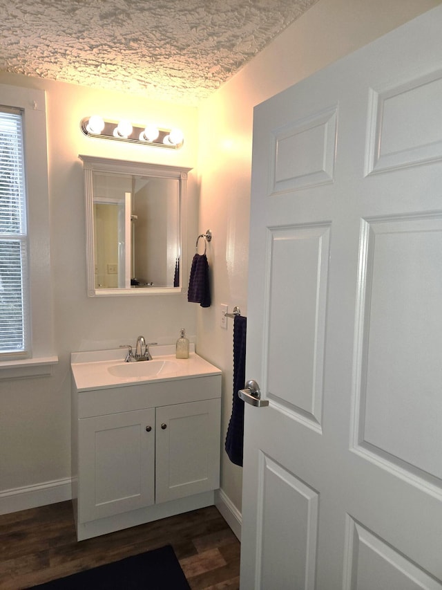 bathroom featuring vanity and wood-type flooring