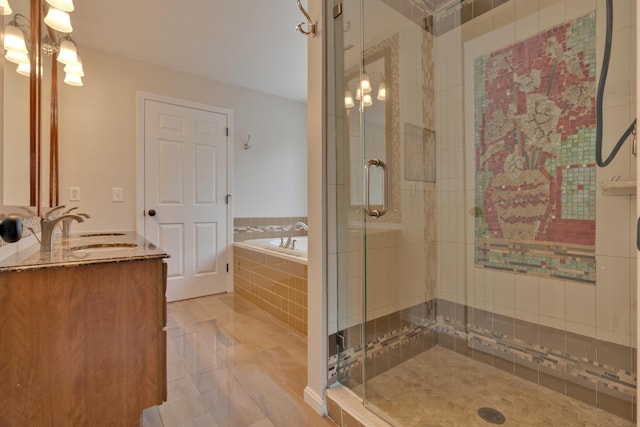 bathroom with plus walk in shower and vanity