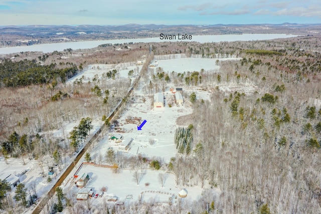 birds eye view of property featuring a water and mountain view