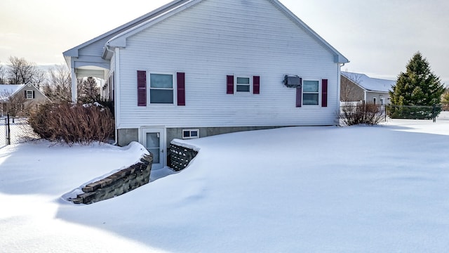 view of snow covered exterior