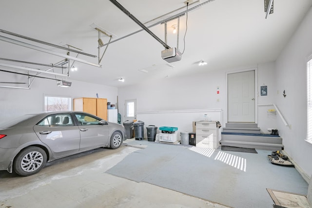 garage with a garage door opener