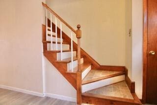 staircase with wood-type flooring