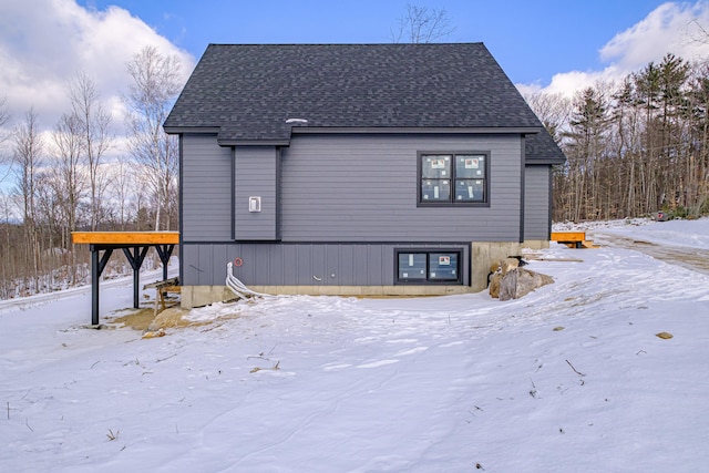 view of snow covered exterior