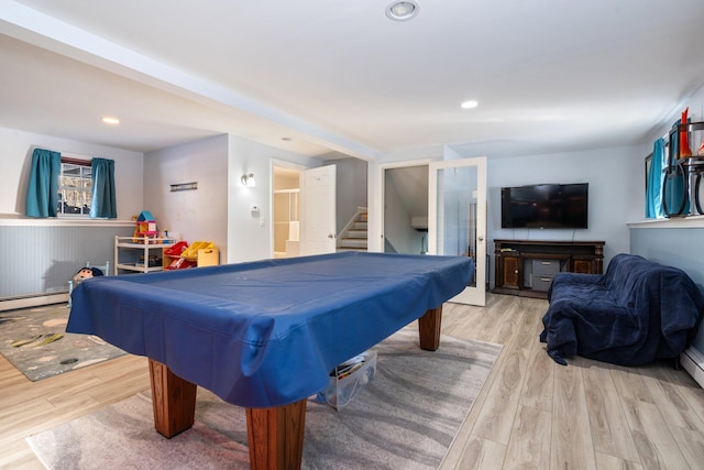 recreation room featuring light wood-type flooring and billiards