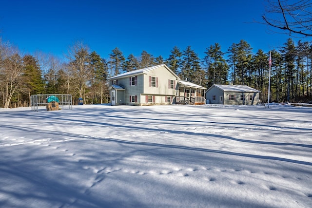 view of snow covered property