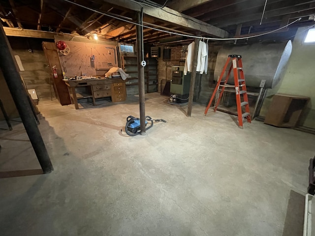 basement featuring a workshop area