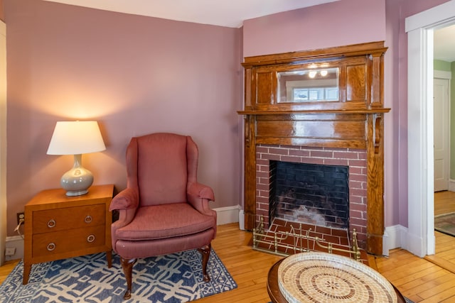 sitting room featuring a fireplace and light wood-type flooring