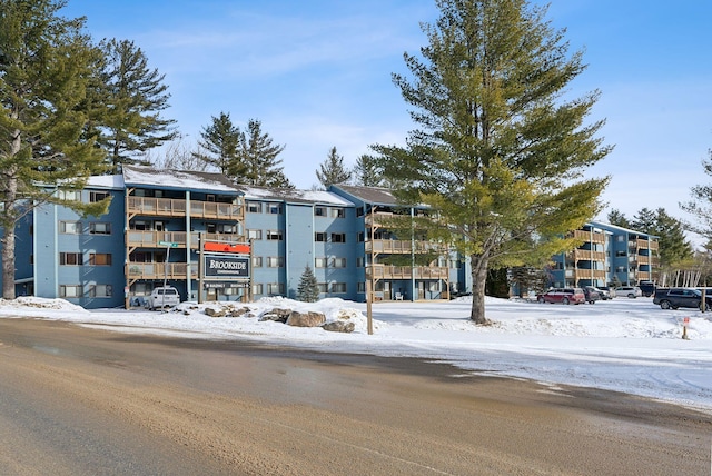 view of snow covered property