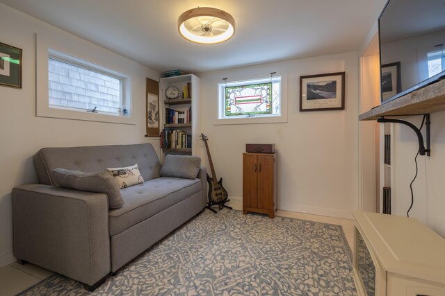 living room featuring baseboards