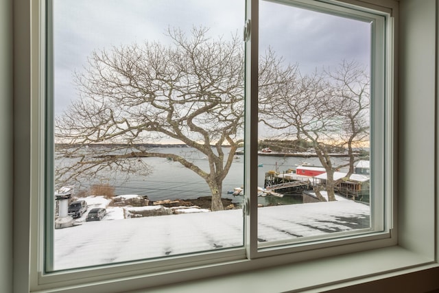 entryway with a water view