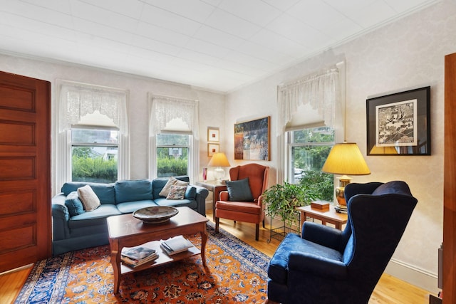 interior space featuring ornamental molding and wood-type flooring