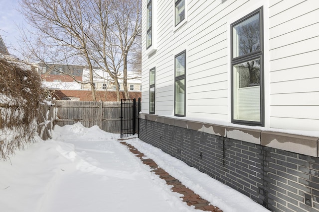 view of snow covered exterior