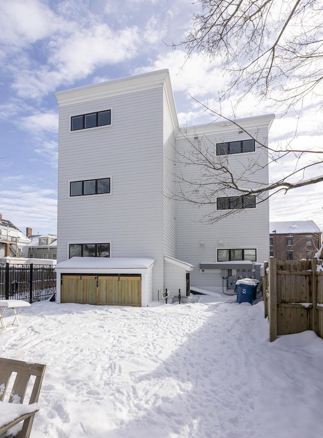 view of snow covered property