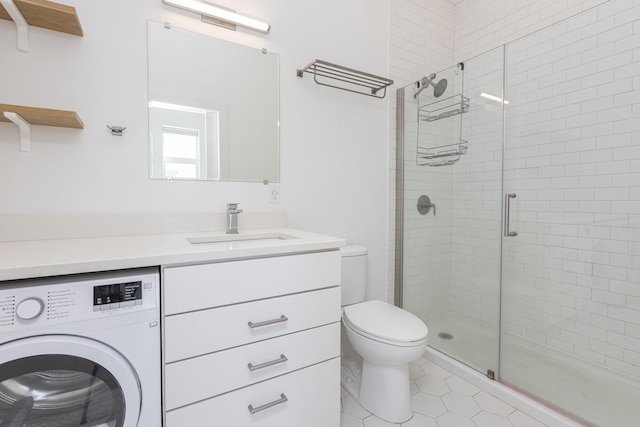 1 Joy Pl Unit 3A, Portland, ME 04102 - full bath featuring vanity, toilet, tile patterned floors, washer / dryer, and a stall shower