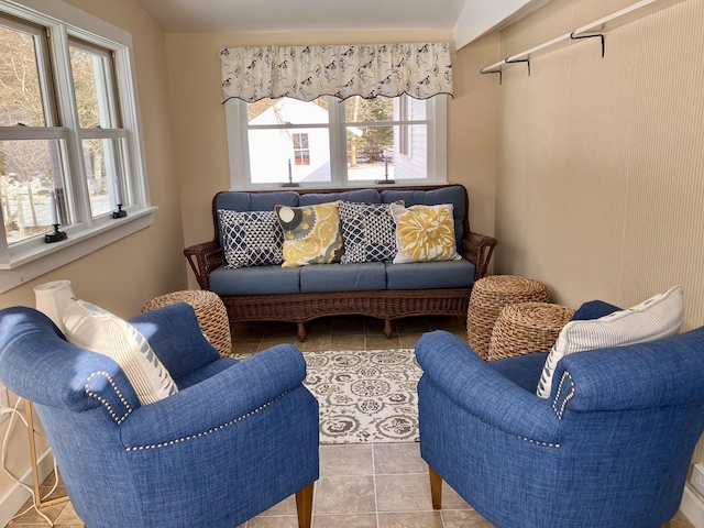 living room with light tile patterned floors