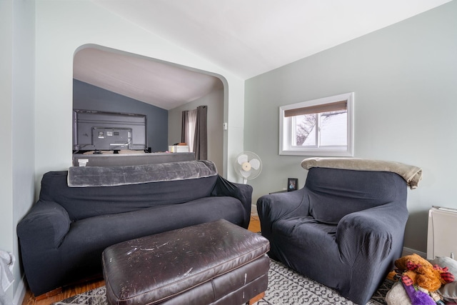 bedroom featuring vaulted ceiling